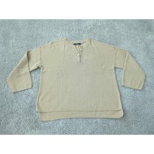 LILLUSORY‎ Sweater Womens XL Beige Waffle Knit Henley 3/4 Sleeve High Low Hem